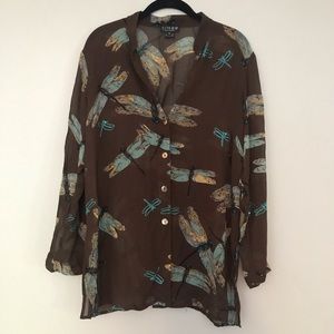 Brown Silk Dragonfly Blouse